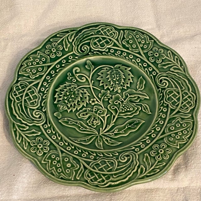 1980s Bordallo Pinheiro Green Floral Pattern Salad Plates - Set of 4 For Sale - Image 5 of 11