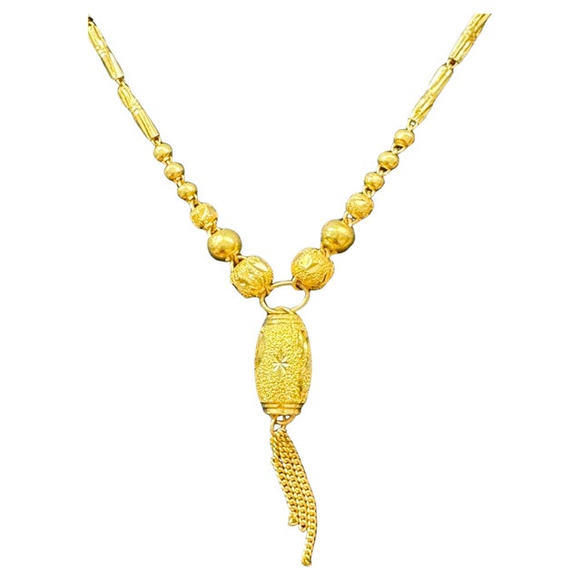 24 K Pure Gold Hand Made Yellow Gold Tube Chain Necklace, 9.7 Gm, 16 " + Pendant For Sale - Image 15 of 18