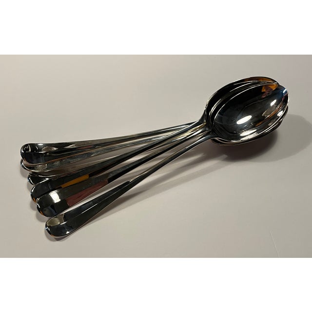 Set of 6 Silverplate Serving Spoons For Sale - Image 4 of 5