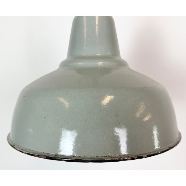 Industrial Grey Enamel Factory Pendant Lamp, 1960s For Sale - Image 4 of 18