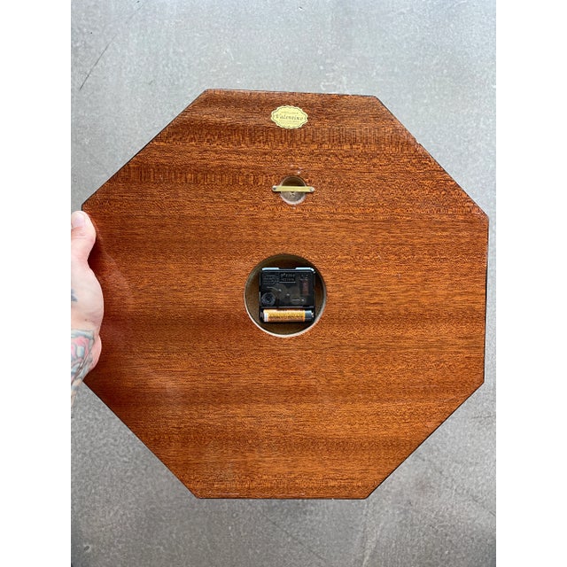 Blue 80s Valentino Italian Postmodern Inlaid Wood Marquetry Wall Clock Memphis Design Era For Sale - Image 8 of 12