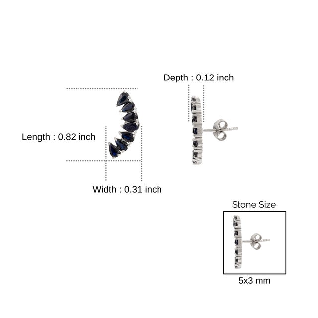 Sterling Silver Teardrop Blue Sapphire Ear Climber Earrings- 2 Pieces For Sale - Image 9 of 13