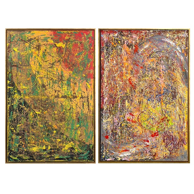 Vibrant Modern Abstract Drip Painting - Framed - Signed For Sale - Image 10 of 11