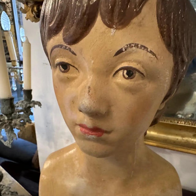 A Neo Classical Revival Hand-Painted Sicilian Terracotta Bust of a Young Boy For Sale - Image 11 of 15