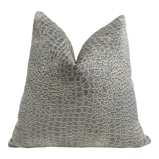 Steel Blue Pebbles Velvet Throw Pillow With Down Feather Insert For Sale
