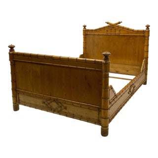19th-C. Carved Pine French Faux Bamboo Bed For Sale