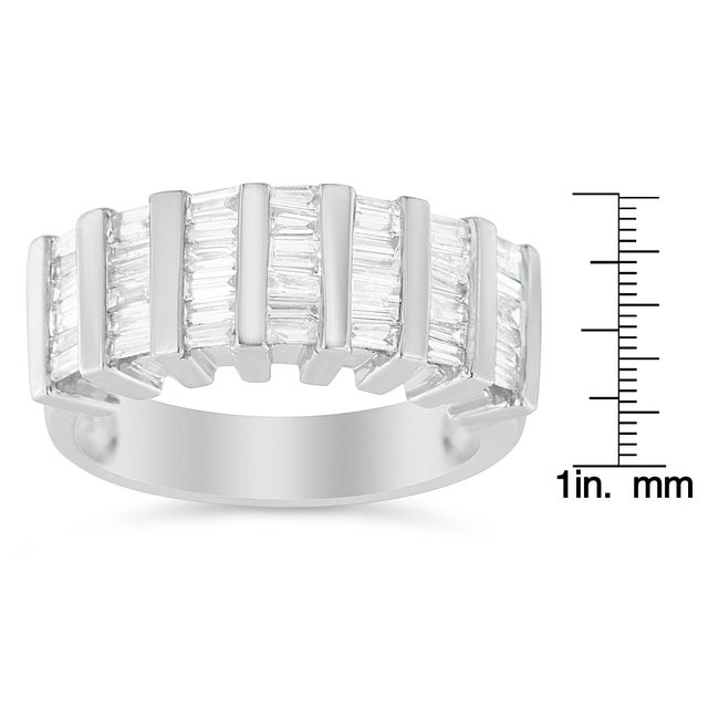 Metal .925 Sterling Silver 1.0 Cttw Baguette Cut Diamond Vertical Channel Fluted Multi-Row Unisex Fashion Wedding Ring (H-I Color, I1-I2 Clarity) - Size 7 For Sale - Image 7 of 7