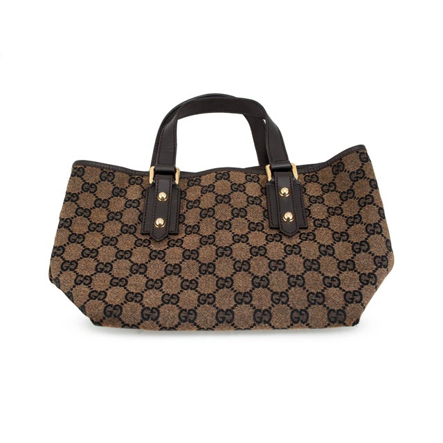 Gucci Gg Canvas Small Tote Brown Monogram Leather-Trim Gold-Hardware Bag For Sale In Houston - Image 6 of 12