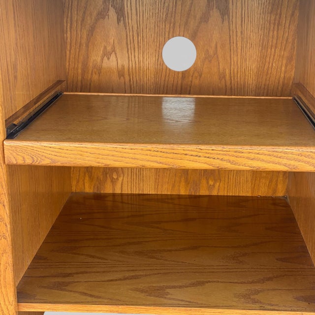 Wood Late 20th Century Solid Oak Media Cabinet With Pull-Out Shelf For Sale - Image 7 of 17
