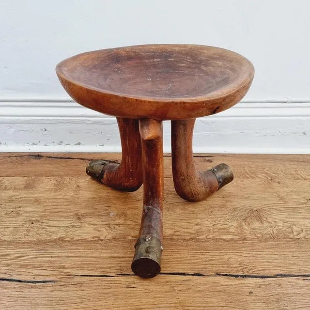 Tribal Stool with Brass Details, 1950s For Sale - Image 3 of 8