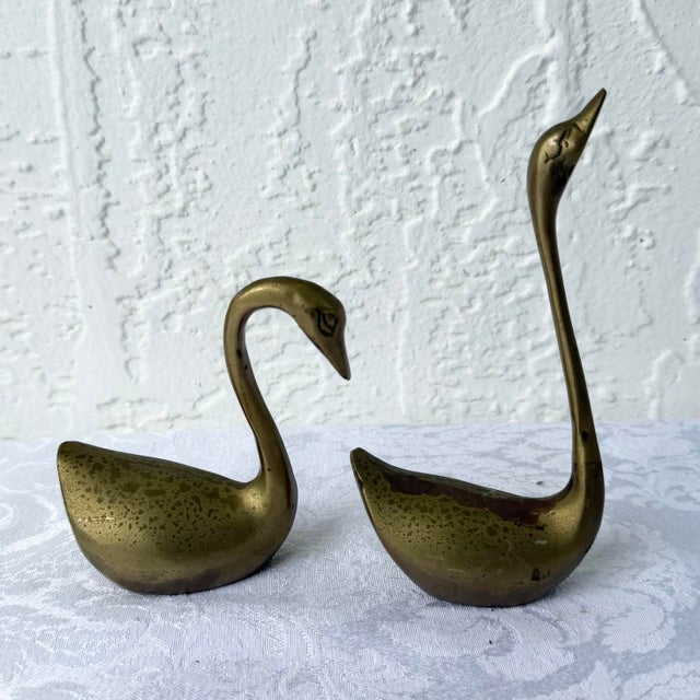 Vintage Art Deco Brass Swan Sculptures For Sale - Image 4 of 6