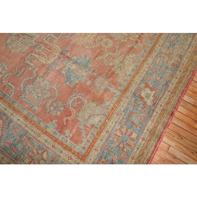 Blue Antique Zabihi Collection Peach Oushak Square Rug - 11'6" x 13' For Sale - Image 8 of 9