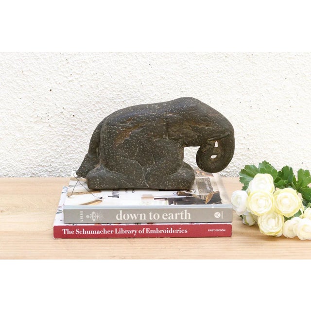 Stone Antique Handcarved Stone Elephant Sculpture For Sale - Image 7 of 7