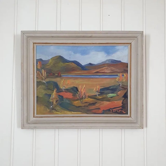 1950s Mid-Century Swedish Modernist Landscape Oil Painting by Nils Dramé For Sale - Image 18 of 18