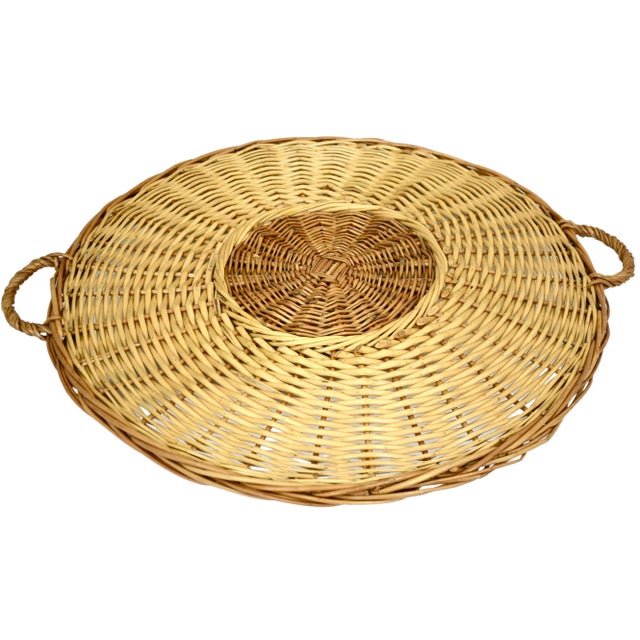 Contemporary 1970s Round Rattan 20" Basket Tray For Sale - Image 3 of 5