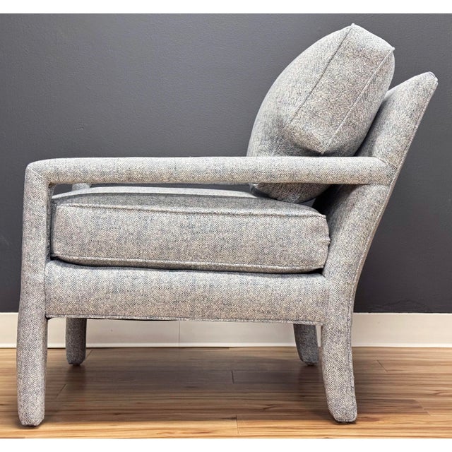 Textile Vintage Newly Upholstered MCM Parsons Chair in Rich Blue Tweed For Sale - Image 7 of 12