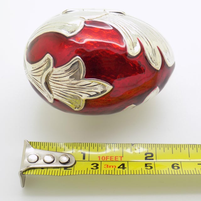 Vintage Italian Handmade Sterling Silver 925 and Red Enameled Egg-Shaped Box, Florence, Italy, 1980s For Sale - Image 12 of 13