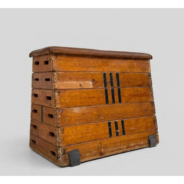 Wood Vintage Swedish Gym Vaulting Box in Wood and Leather, 1940s For Sale - Image 7 of 7
