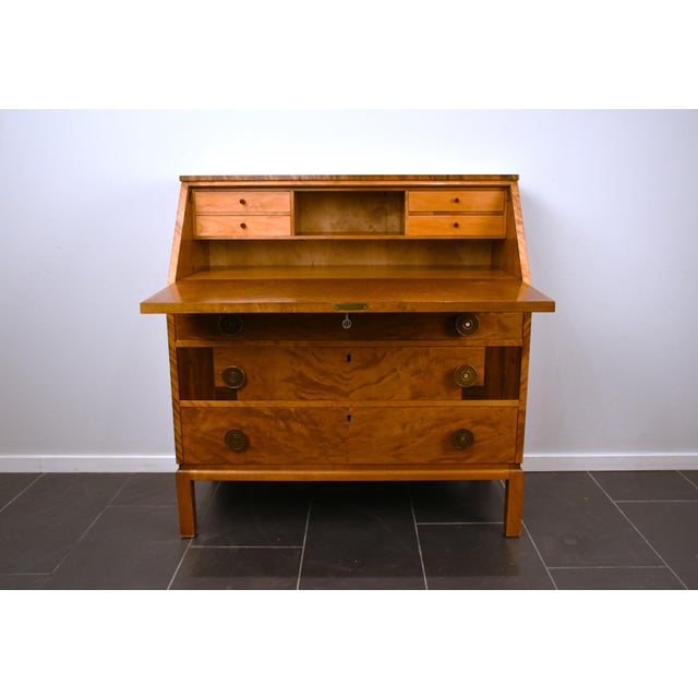 Swedish Grace Flamed Birch and Macassar Secretaire from Svenska Möbelfabrikerna, Late 1920s For Sale - Image 3 of 9