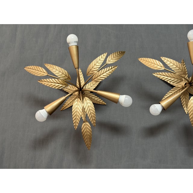 Iron Floral Ceiling Lamps, Spain, 1950s, Set of 3 For Sale - Image 4 of 10