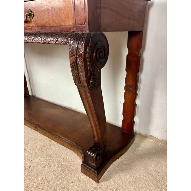 1940s Spanish Carved Console Table with Two Drawers For Sale - Image 6 of 11