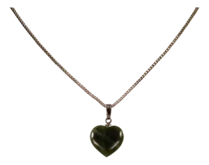 Costume Necklace with a Green Nephrite Jade Heart, 1960s