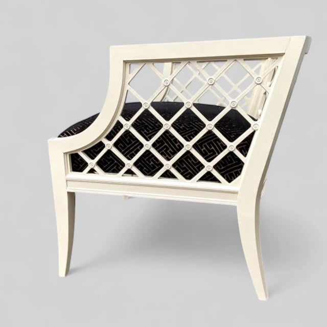 1940s Pair of 1940s Grosfeld House Vintage White Lacquered Lattice Work Lounge Chairs For Sale - Image 5 of 6