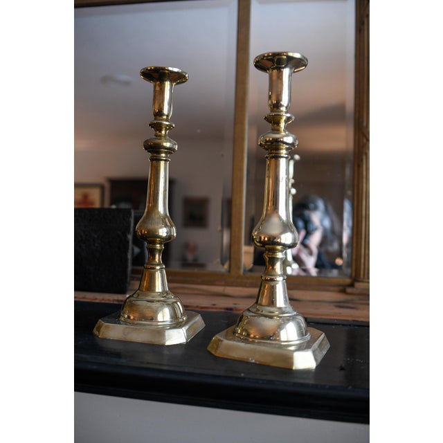 Late 19th Century Pair of Victorian English Brass Neoclassical Baluster Candlesticks 12.5" For Sale In Washington DC - Image 6 of 14