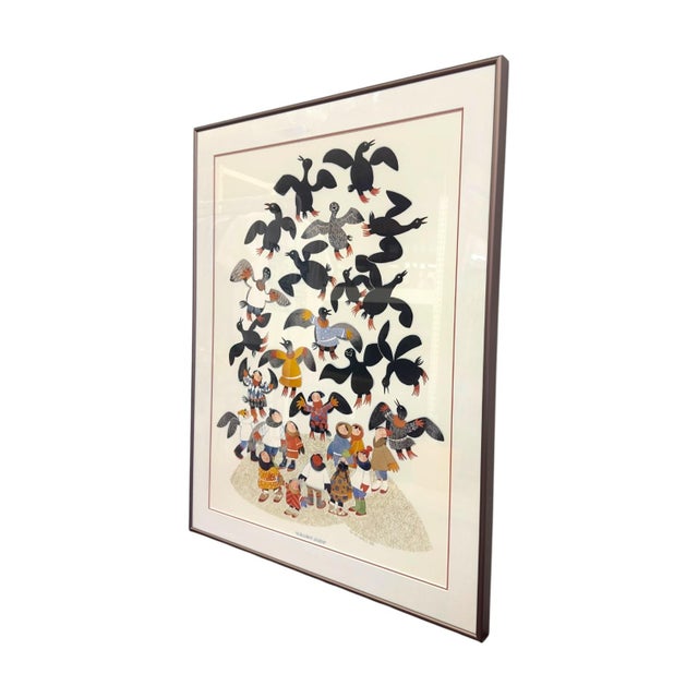 White Vintage Rie Muñoz "Guillemot Legend" Framed Art Print – 1988 Alaskan Folk Art Illustration. For Sale - Image 8 of 9
