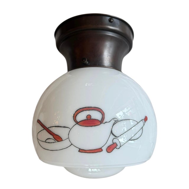 Mid-Century Modern Mid 20th Century Mid-Century Kitchen Pantry Milkglass Ceiling Light For Sale - Image 3 of 6