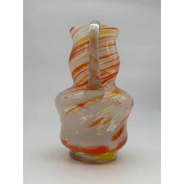 Mid-Century Modern Vintage Italian Blown Glass Pitcher in the Manner of Murano Orange Red Yellow For Sale - Image 3 of 7