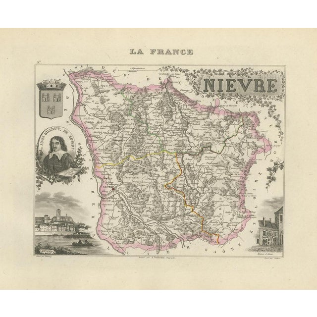 Antique Map of Nièvre by Vuillemin, France, 1850 For Sale - Image 3 of 9