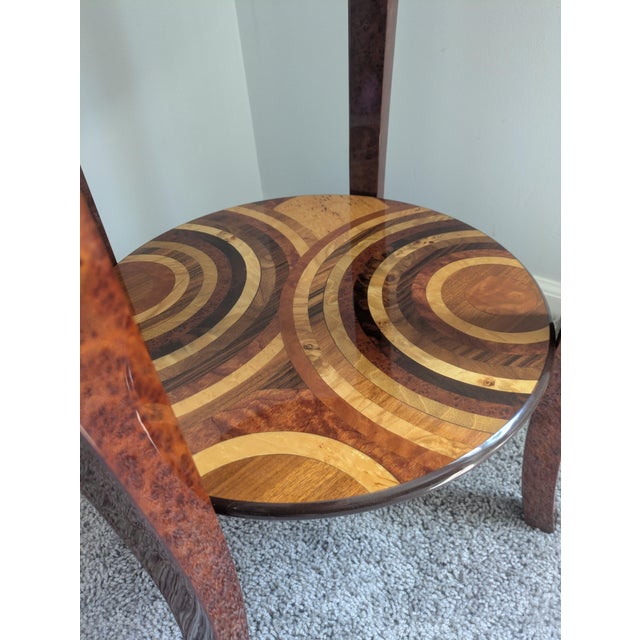 Brown Signed Giuseppe Mastellone Italian Multi-Wood Marquetry Inlaid Two-Tier Side Table For Sale - Image 8 of 13
