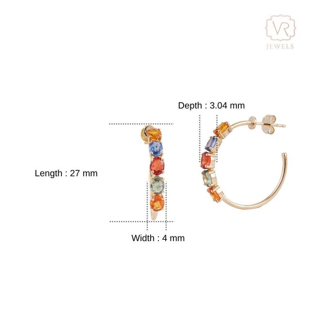 Natural Oval Cut 4.07ct Rainbow Sapphire Half Hoop Earrings in 14k Yellow Gold- A Pair For Sale - Image 11 of 16