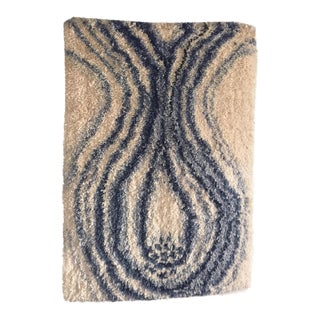 Vintage Scandinavian Blue & White Rya Wall Hanging Rug - 3′2″ × 4′6″ For Sale