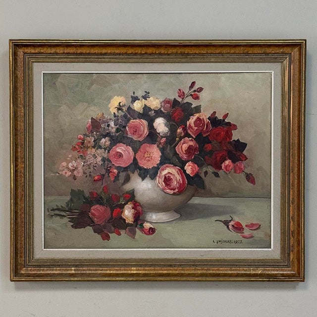 Wood Dutch Still Life of Garden Roses in an Ironstone Tureen by L. Snijders, Dated 1973 For Sale - Image 7 of 17