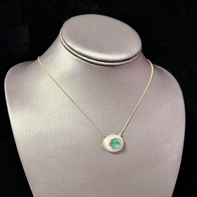 Green Natural Emerald Diamond Necklace 14k Gold 6.29 Tcw Certified For Sale - Image 8 of 12