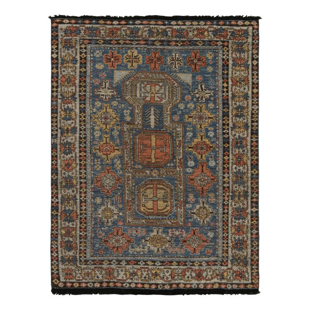 Blue Rug & Kilim’s Tribal Style Rug in Blue, With Red and Gold Geometric Patterns For Sale - Image 8 of 8