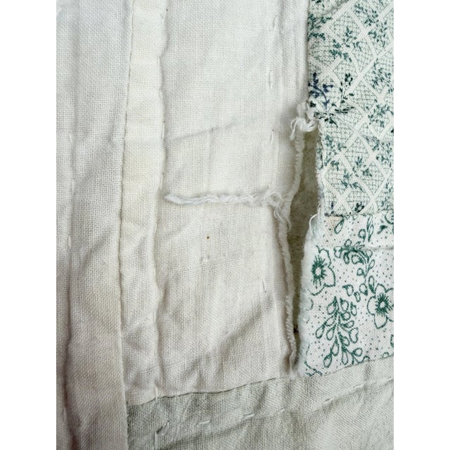 Textile Vintage Hand Stitched Log Cabin Quilt Green And White, Square 77x79” For Sale - Image 7 of 18