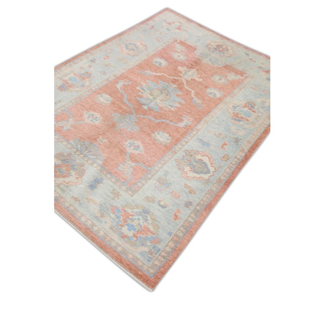 Early 21st Century Early 21st Century Turkish Red & Blue Handwoven Oushak Rug For Sale - Image 5 of 7