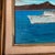 Textile Original 1970s James J. Takara Oil Painting: "Ss Lurline at Diamond Head" in Faux Bamboo Frame - Hollywood Regency Style For Sale - Image 7 of 7