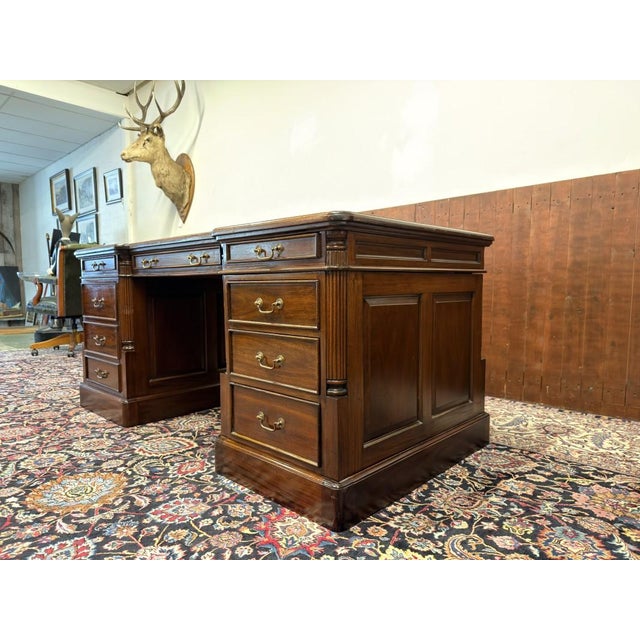 English Partner Desk in Teak and Leather For Sale - Image 6 of 18