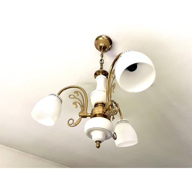 Art Nouveau Style Porcelain Chandelier with Gilded Brass, 1970s For Sale - Image 6 of 10