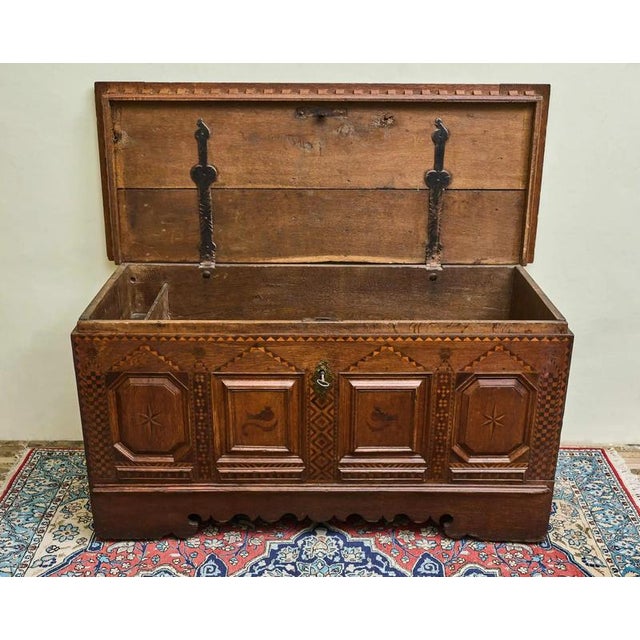 2000 - 2009 Antique Inlaid Oak Chest, 1700s For Sale - Image 5 of 12