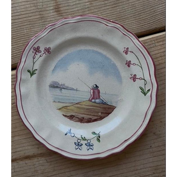 Ceramic Set of 7 Vintage Hand Painted Veuve Perrin Plates For Sale - Image 7 of 10