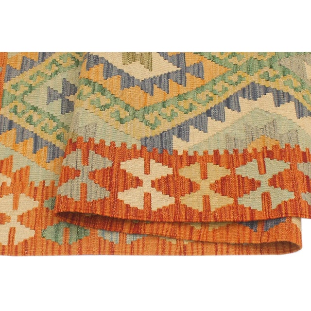 Textile 2020s Bohemian Kilim Blue Rust Hand Woven Rug - 2'1" X 6'4" For Sale - Image 7 of 9