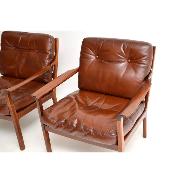Brown Vintage Scandinavian Leather Armchairs from Frederik Kayser, 1960s, Set of 2 For Sale - Image 8 of 11