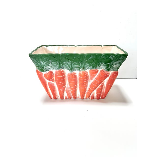 Farmhouse Vintage Carrot Planter – Majolica Style Easter Spring Garden Veggies Cachepot For Sale - Image 3 of 7