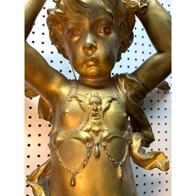25" French Belle Époque Bronze D’Or Cherub Architectural Salvage Sculpture, 19th Century For Sale - Image 14 of 16