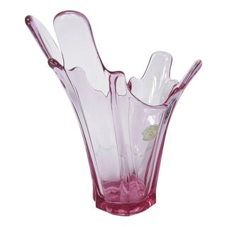 Large Asymmetrical Vase in Pink Crystal by Val Saint Lambert For Sale